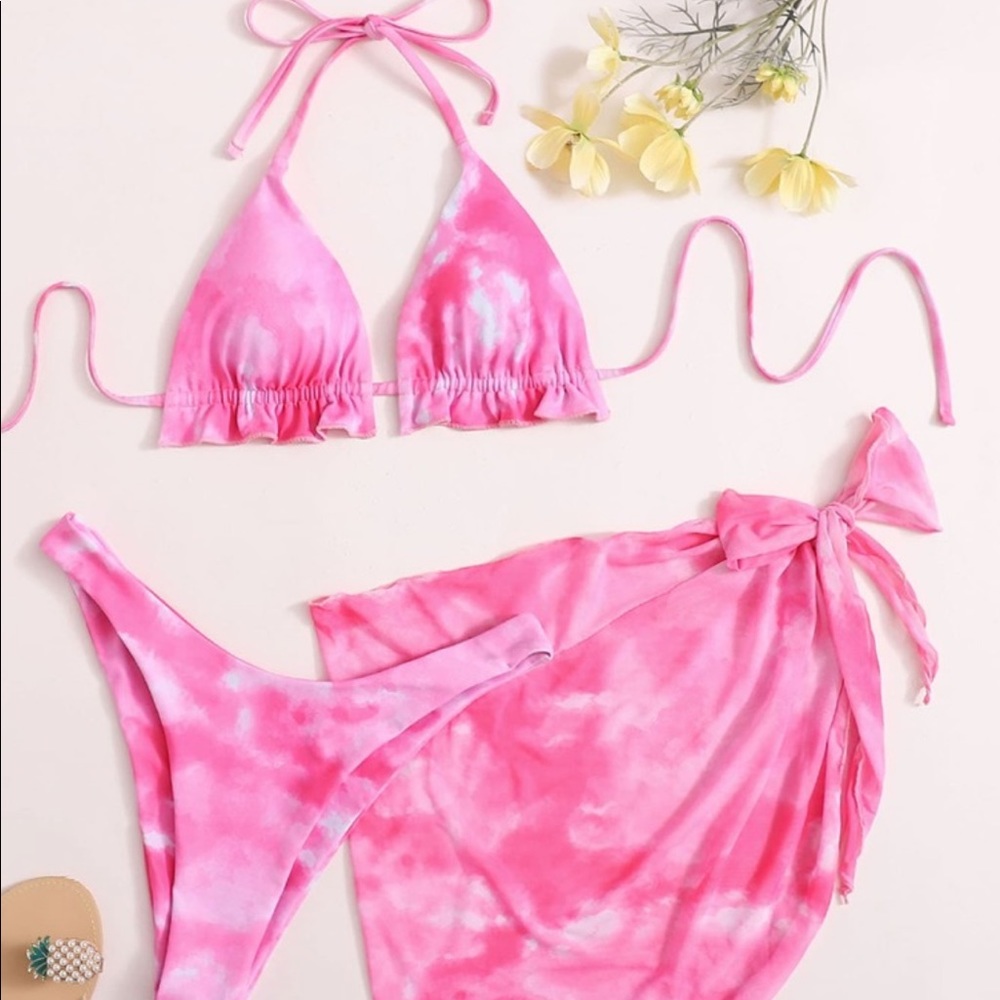 Pink Tie Dye Bikini 3 Piece Set